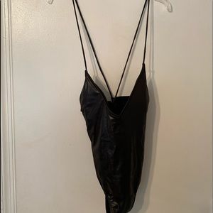 Black leather bodysuit